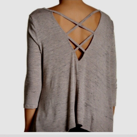 Lush Tops - Lush lattice back loose fit slub knit gray top